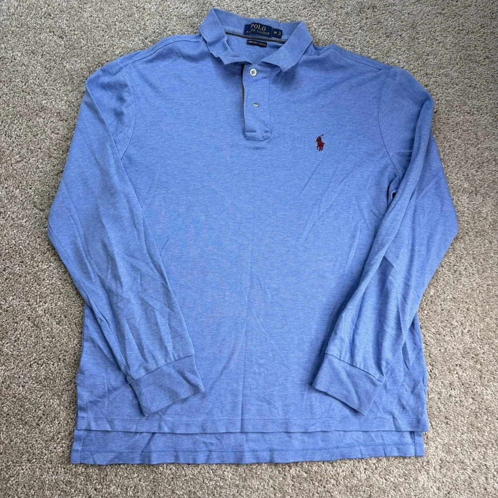 Polo Ralph Lauren Polo Shirt Mens Medium Blue Pima Soft Touch Long Sleeve